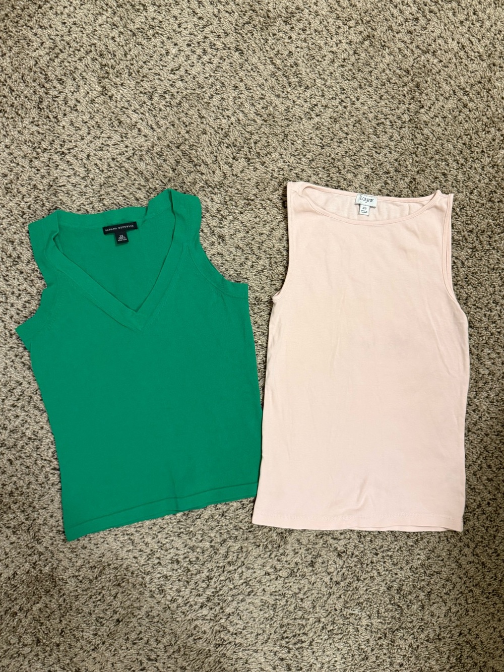 J. Crew Light Pink Boatneck Tank & Banana Republic Kelly Green V-neck Tank